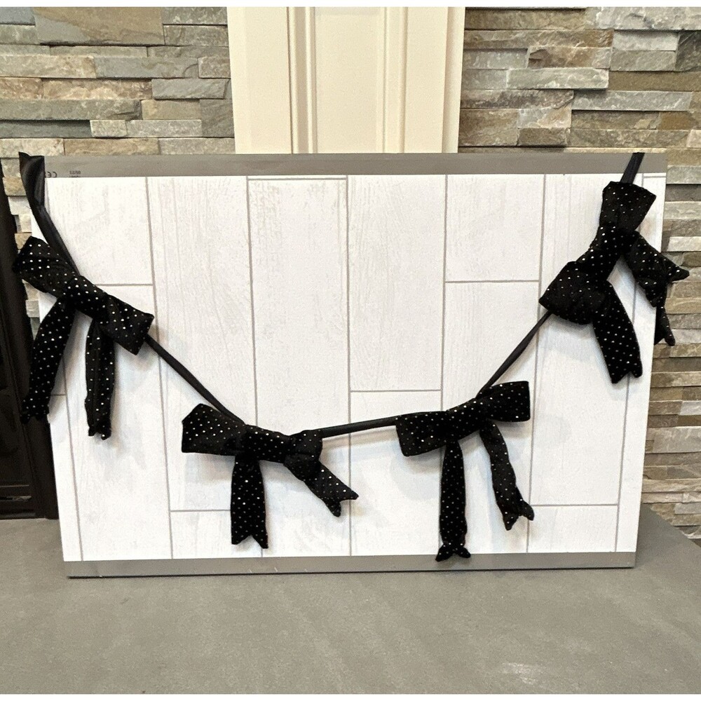 Ashland Velvet Black with Gold Polka Dot Bow Garland Door Decoration, 6 Ft